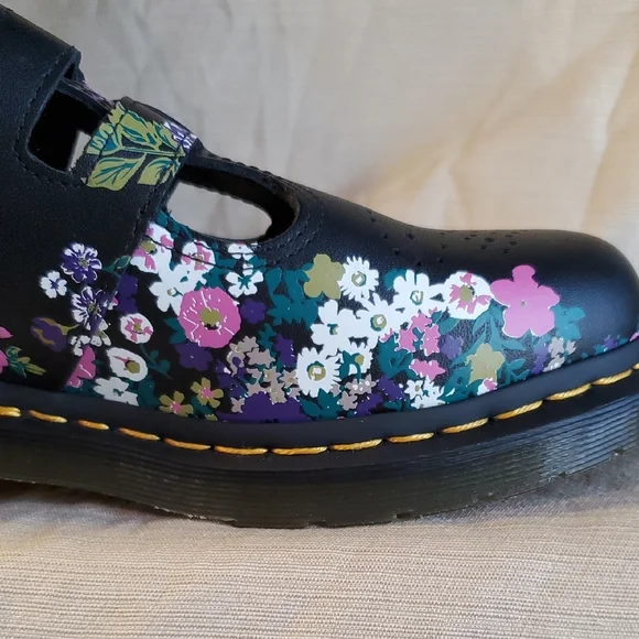 Dr. Martens Black Floral Women's Loafers - Picture 2 of 7